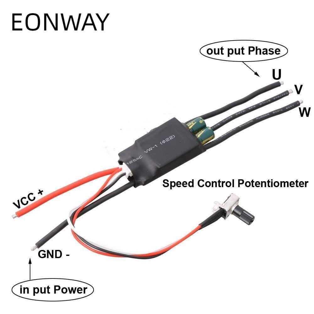 EONWAY มอเตอร์ไร้แปรงไดร์เวอร์, Potentiometer 3-Phase Hallless DC มอเตอร์ไดรฟ์, 200W BLDC ความเร็วสู