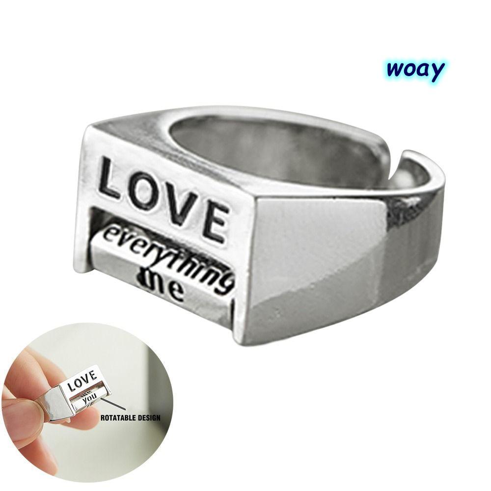 WOAY Love Ring, Silver Fidget Mood Ring, Creative Adjustable Rotatable Fidget Ring Jewelry Gift