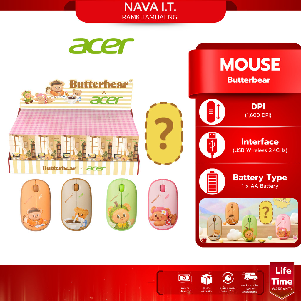 Acer เมาส์ Mouse Butterbear กล่องสุ่ม 5 แบบ รับประกันตลอดการใช้งาน