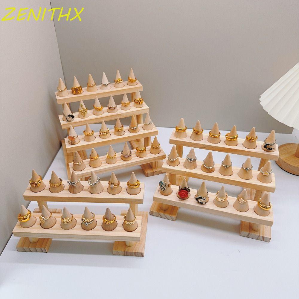 ZENITHX กรวยแหวนขาตั้งจอแสดงผล, Multi-layer สร้อยข้อมือสร้อยคอแหวนไม้ผู้ถือจอแสดงผล, Retro Organizer โมเดิร์นประหยัดพื้นที่กําไลข้อมือถาด Key