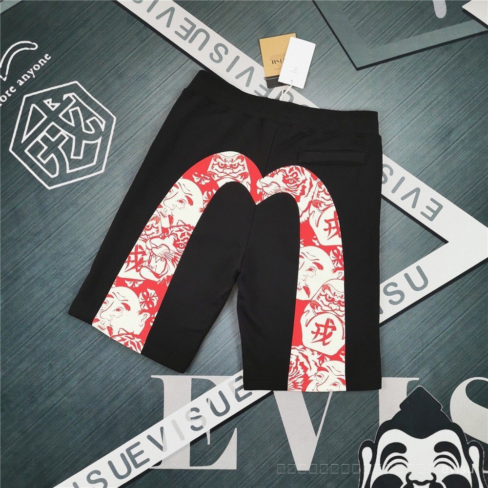 2026 new evisu กางเกงกีฬาขาสั้น พิมพ์ลายบิ๊กเอ็ม สำหรับใส่ลำลอง