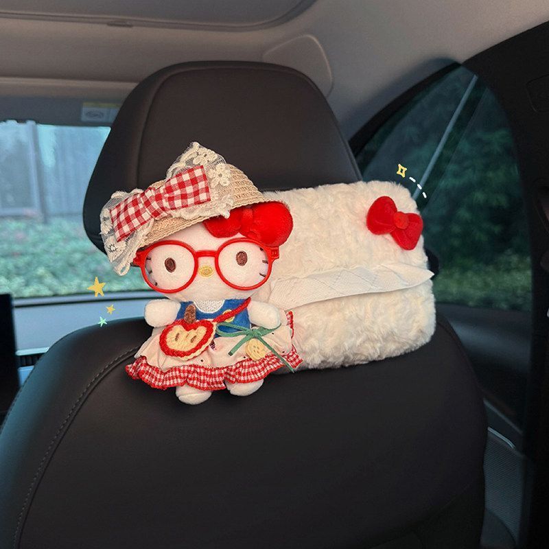 Hello Kitty กล่องทิชชู่ในรถยนต์กล่องกระดาษ 2026 สไตล์ใหม่พนักพิงศีรษะด้านหลังรถแขวนระดับไฮเอนด์หญิง