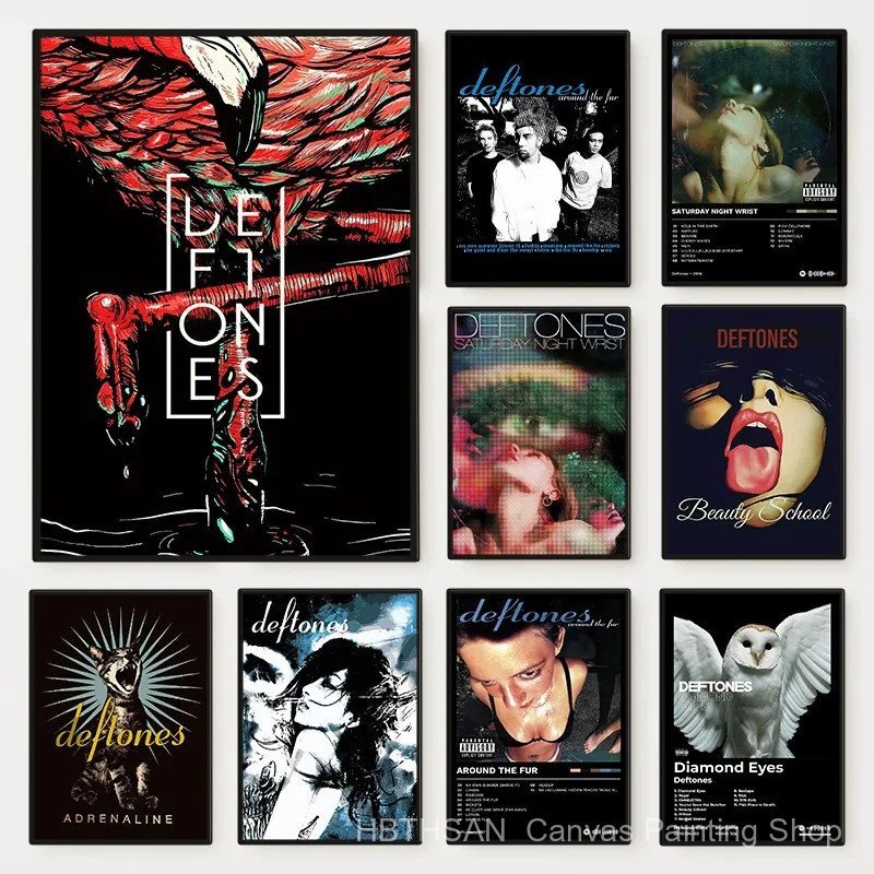 Vintage Pop Band Deftones โปสเตอร์นักร้องคลาสสิกเพลงอัลบั้มภาพวาดผ้าใบ Wall Art สําหรับ Club ห้องนั่
