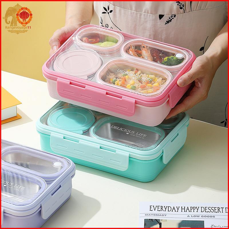 [RG1] กล่องอาหารกลางวันคอนเทนเนอร์กล่องเบนโตะสแตนเลสสําหรับผู้ใหญ่พร้อมถาด Sna 4 ช่อง, ชามซุปป้องกัน