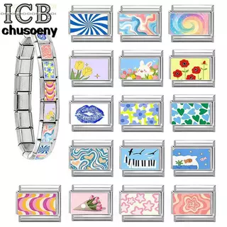 สร้อยข้อมือ Rainbow Star สไตล์อิตาเลียน ซีซั่น봄.charm ขนาด 9 มม. สแตนเลสสำหรับ DIY และตกแต่ง