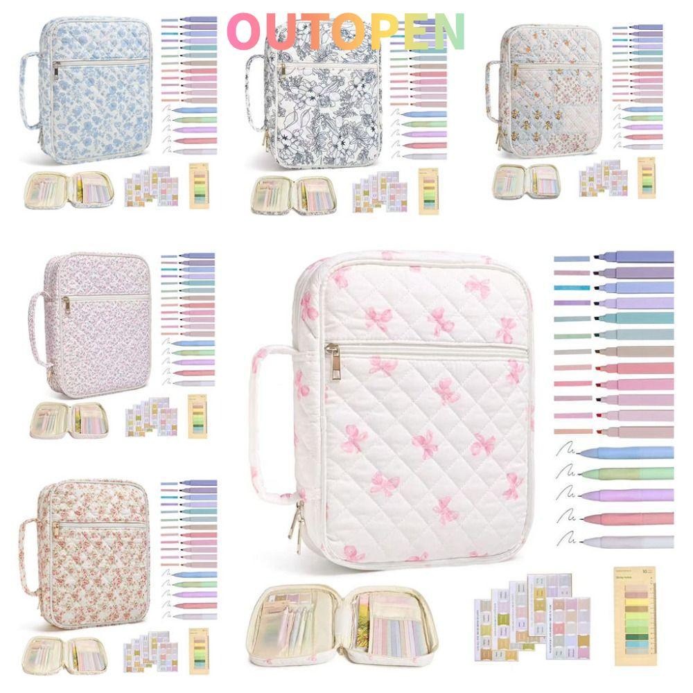 OUTOPEN Bible Cover Bag, การออกแบบดอกไม้ Handle Bible Cover , กระเป๋าซิป Bible Journaling Kit สวดมนต