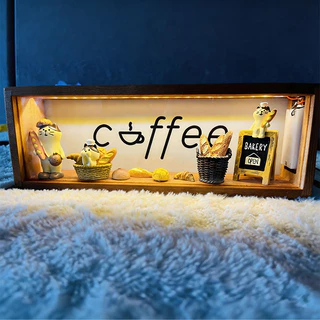 โคมไฟไม้ LED แบบแบตเตอรี่ ป้ายกาแฟกรอบไฟ ใช้เป็นไฟกลางคืน ตกแต่งบ้าน ร้านกาแฟ บาร์ ครัว