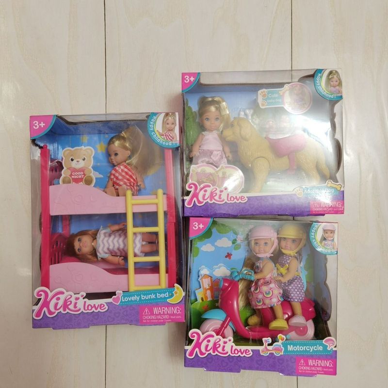 Anqiqi ตุ๊กตาจําลองของเล่นชุดเตียงคู่รถจักรยานยนต์น่ารักสัตว์เลี้ยง Play Dressing Girl Play House Pl