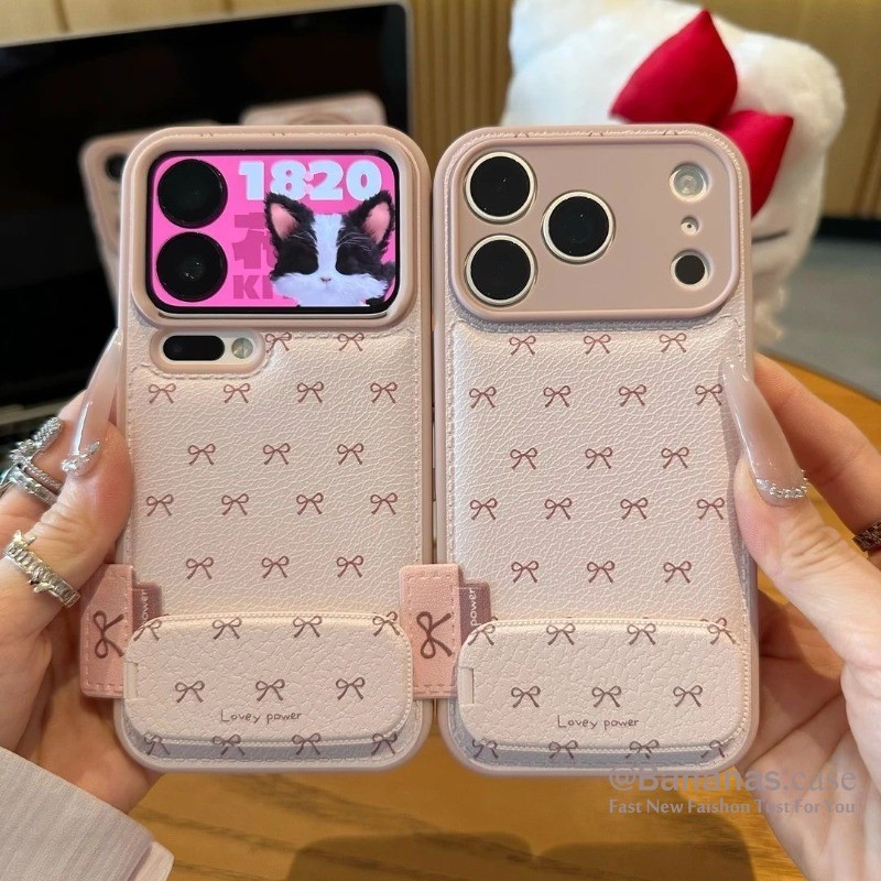 น่ารักสีชมพูโบว์หนังเคสโทรศัพท์สําหรับiPhone 17 16 15 14 13 12 11 Pro Max X XR XS Max 7 8 Plus SE2020