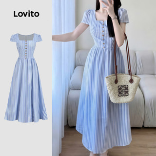Lovito  แพทเทิร์นชุดเดรสสวยหรู ติดกระดุมด้านหน้า ใส่สบายแต่ม…