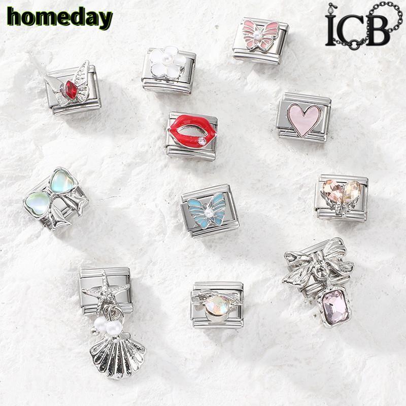 ยอดนิยมรักเพชรโบว์จี้เพื่อนที่ดีที่สุดพ่อดอกไม้อิตาเลี่ยน Charm Links Fit 9 มม.สร้อยข้อมือสแตนเลสทําเครื่องประดับ