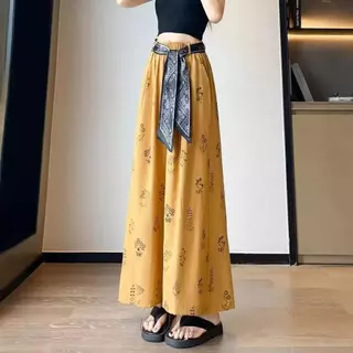 กางเกงขายาวขากว้าง ผู้หญิง ทรงสวย เอวยางยืด ผ้าไหมอิตาลี ผ้านุ่ม ใส่สบาย