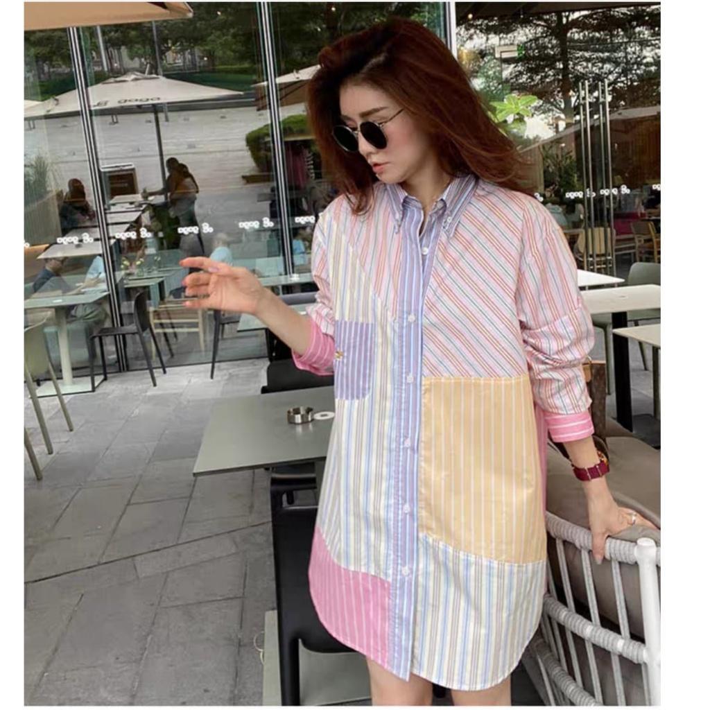 KEMEJA YR 3M เสื้อ 2480 TM THREE M ASTELLA PATCHWORK STRIPED เสื้อพรีเมี่ยมแฟชั่น BEAUTIFUL