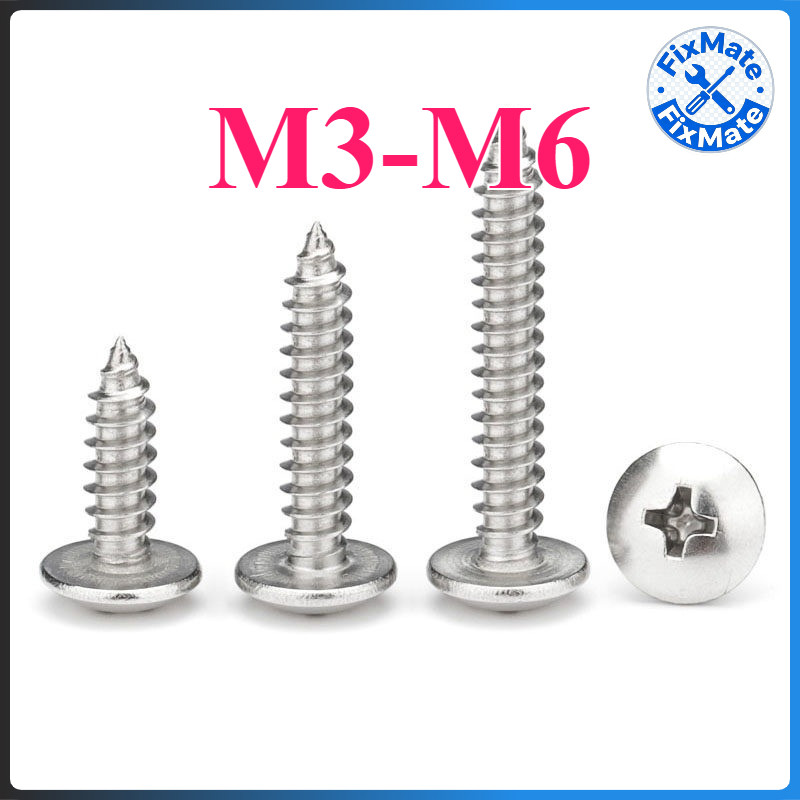 สกรูเกลียวปล่อย หัวเห็ด [หัวแฉก] สแตนเลส 304 ปลายแหลม M3-M6 Phillips Truss Head Self Tapping Screws SUS304(FM-1) – โปรปัง