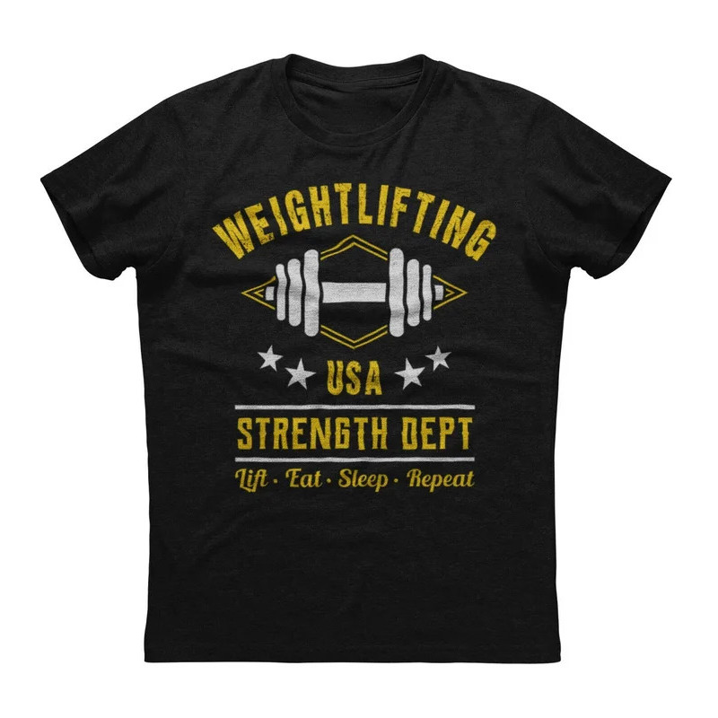 เสื้อยืดออกกำลังกาย Weightlifting USA Strength Dept GYM Fitness Training ใหม่ 100% ผ้าฝ้าย คอกลม แขน