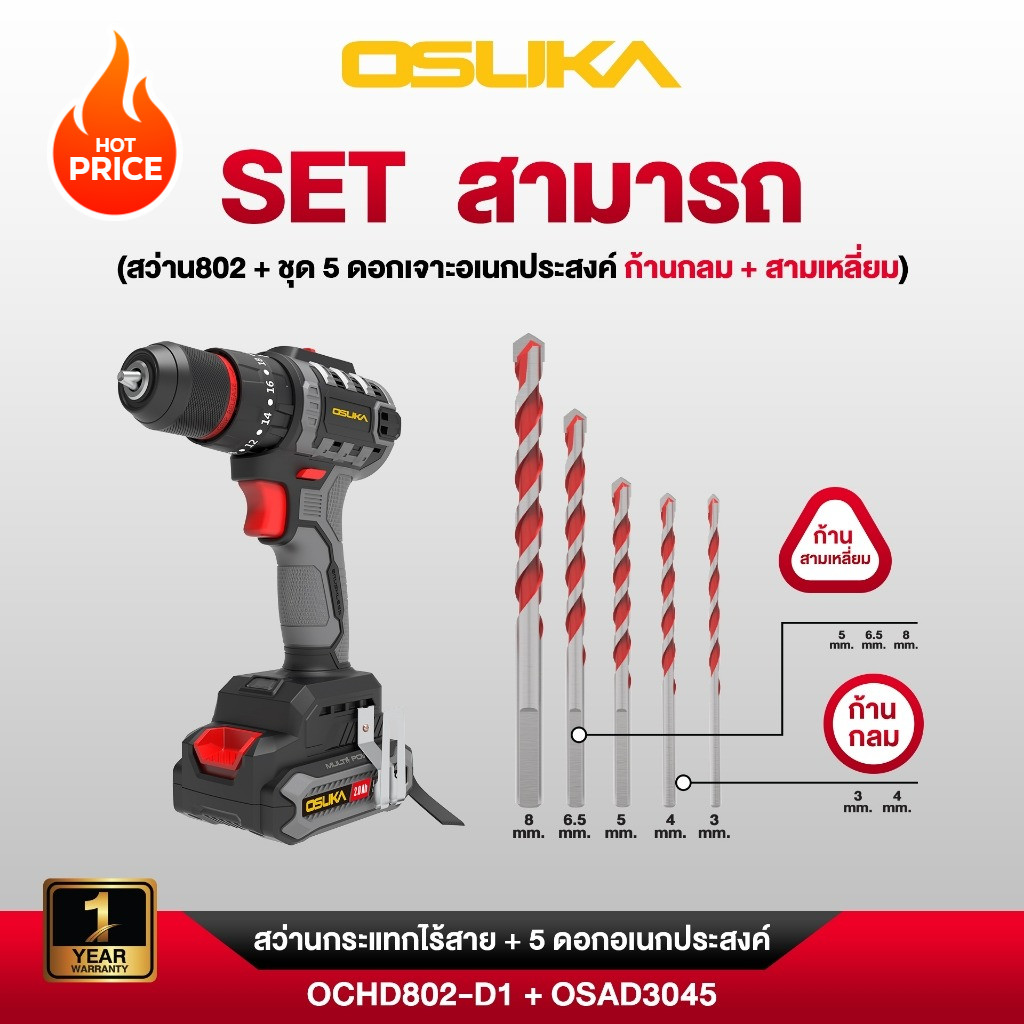 OSUKA ดอกสว่าน อเนกประสงค์หัวหยัก ก้านหกเหลี่ยม ขนาด 3/4/5/6.5/8mm เจาะกระเบื้อง เจาะไม้ เจาะเหล็ก เจาะปูน