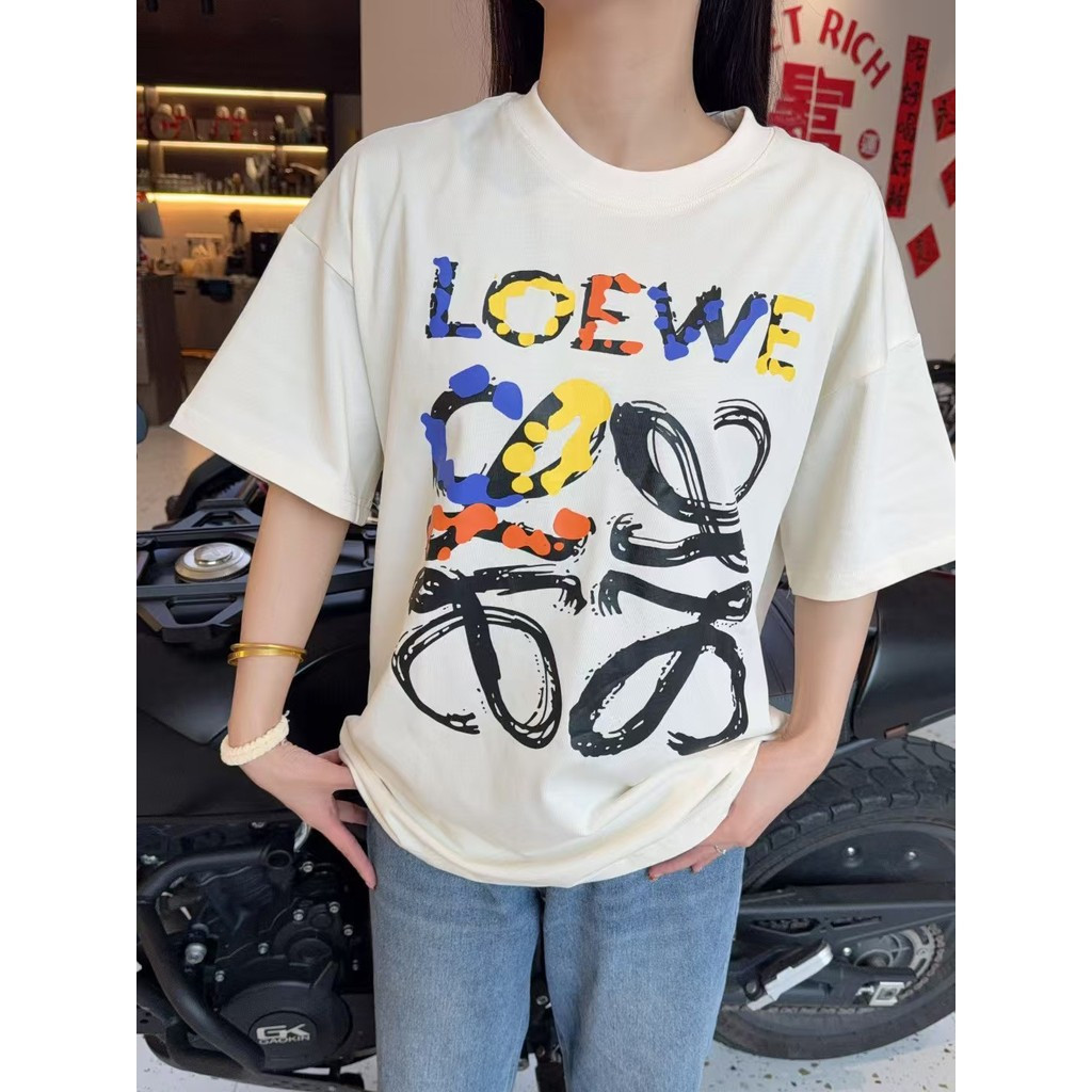 Loew & e2026 Star คลาสสิกรอบคอแขนสั้นเสื้อยืดผู้ชายผู้หญิงสไตล์เคาน์เตอร์สไตล์เกลียว High-End Co-Bra