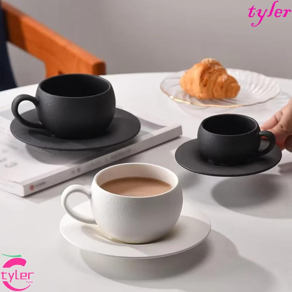 TYLER ชุดถ้วยกาแฟ, แก้วกาแฟสไตล์ญี่ปุ่น 300 มล., Drinkware Matte Texture พร้อมฐานถ้วยชาเซรามิก Café