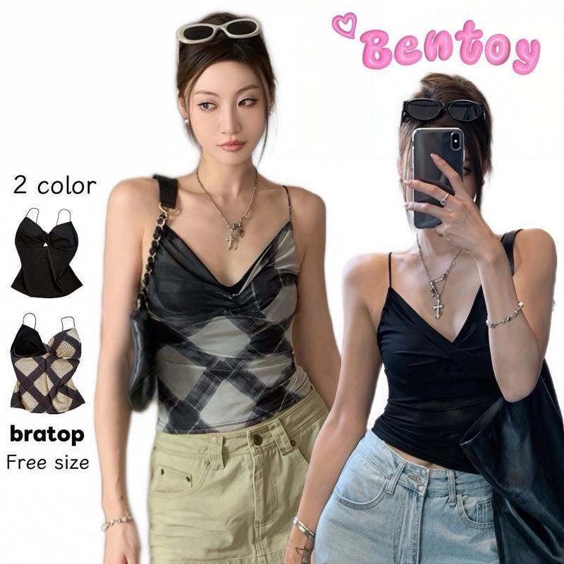 Bentoy พร้อมส่ง 2913 เสื้อสายเดี่ยวหน้าวีลึก บราท็อป สองสีสองสไตล์ ใส่สบาย ดูแพง