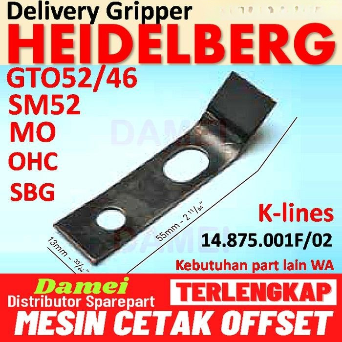 จัดส่ง GRIPPER HEIDELBERG SM52 GTO MO K-LINES SBG 14.875.001F /02 SM52 Gripper Bar Torque Spring Hei