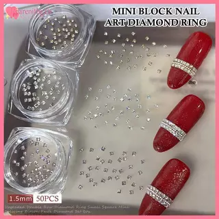RENBG 50 ชิ้น/กล่องเงาสีขาวแชมเปญZircon Rhinestonesเล็บCharms Miniสแควร์เล็บอัญมณีFlbaเล็บหัตถกรรมเพชรตกแต่งTH
