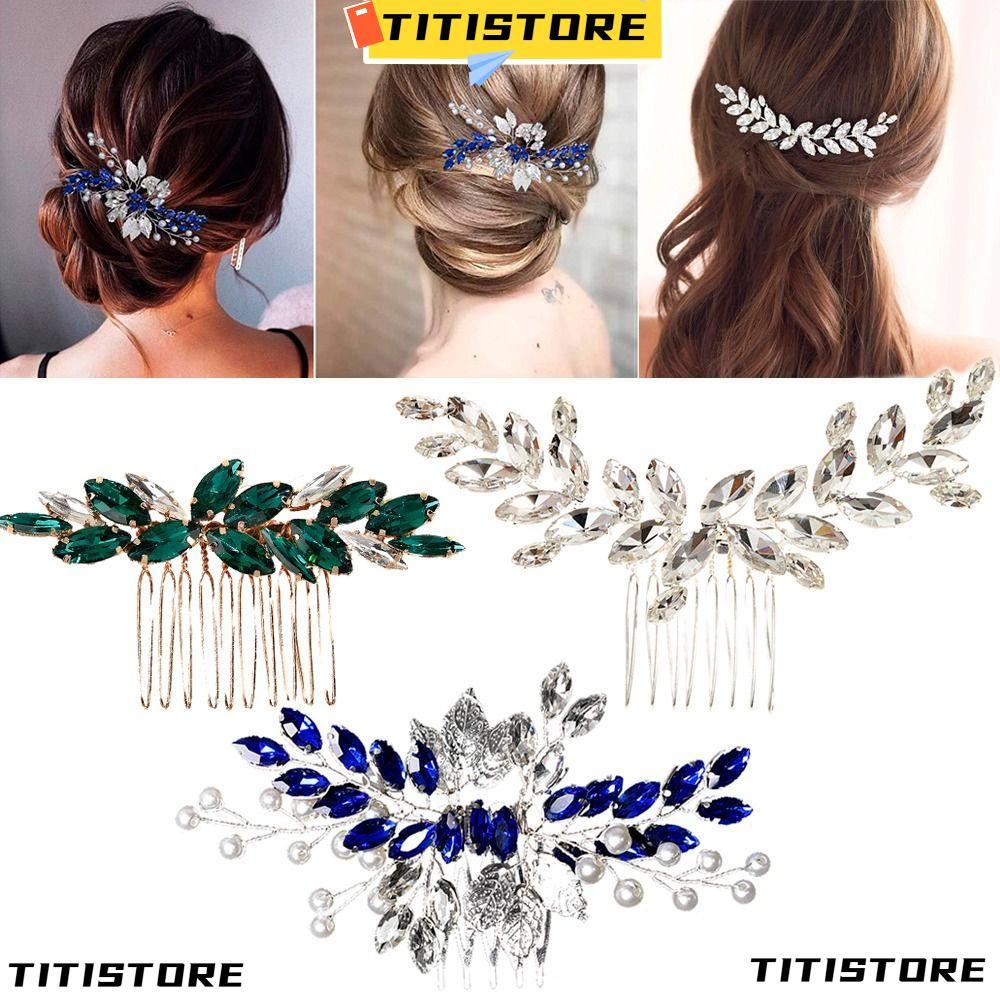TITISTORE หวีผมคริสตัลแฟชั่นคริสตัล Tiara เครื่องประดับผมเจ้าสาวคลิป