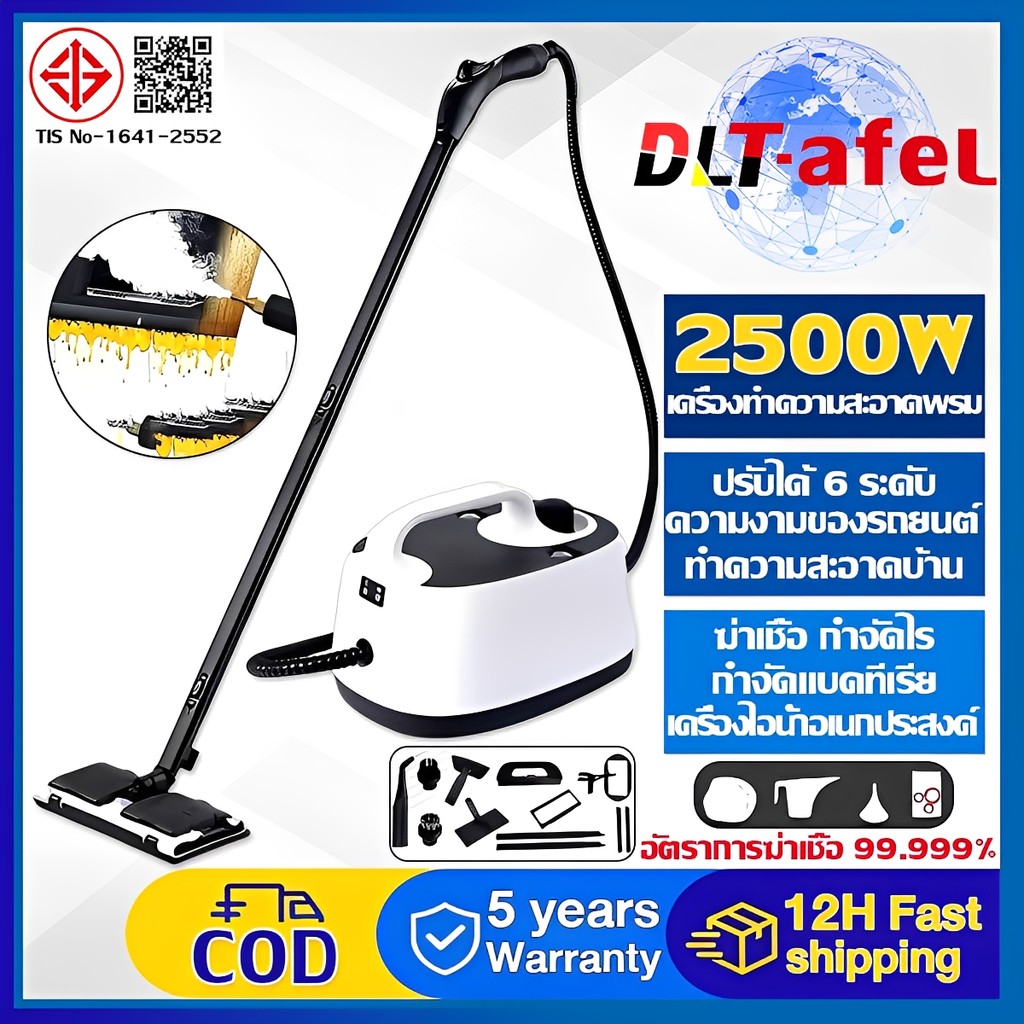 DLT-afel เครื่องทำความสะอาดไอน้ำ 2500W Wet &Dry อุณหภูมิสูง ฆ่าเชื้อ ขจัดคราบน้ำมัน ทำความสะอาดด้วยไอน้ำอุณหภูมิสูง เครื่องทำความสะอาดไอน้ำไฟฟ้