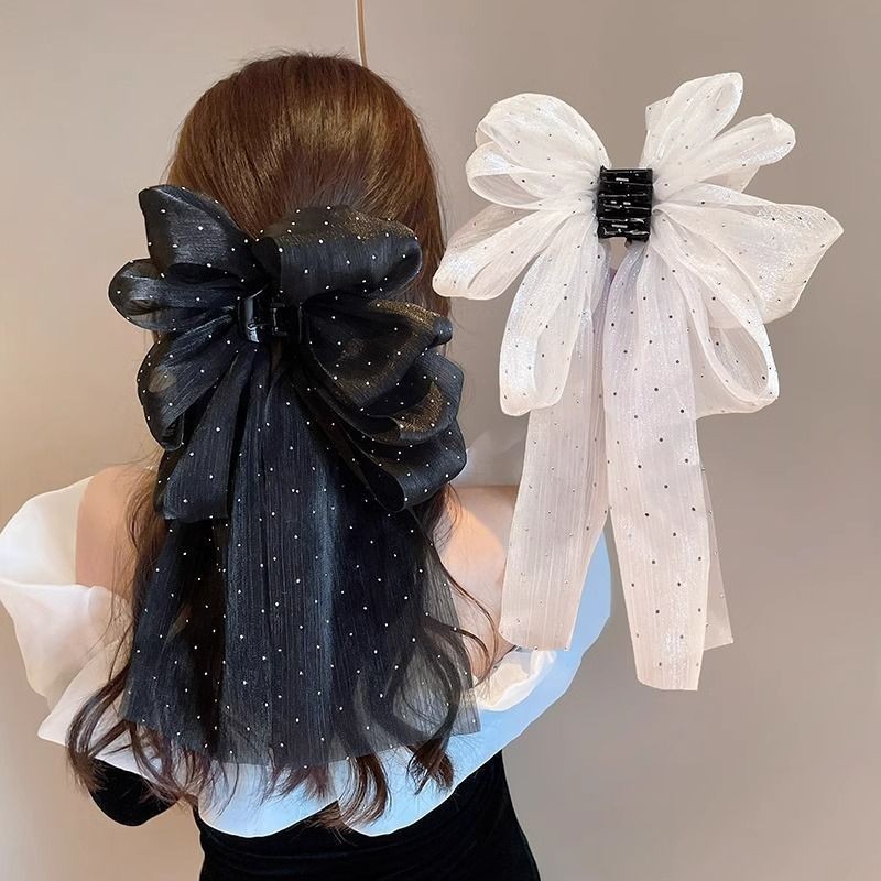 [พร้อมส่ง] กิ๊บติดผมโบว์ ริบบิ้นหางยาว สไตล์เกาหลี สำหรับมัดผมหางม้า ติดผมครึ่งหัว ลุคคุณหนู สาวหวาน เครื่องประดับผม