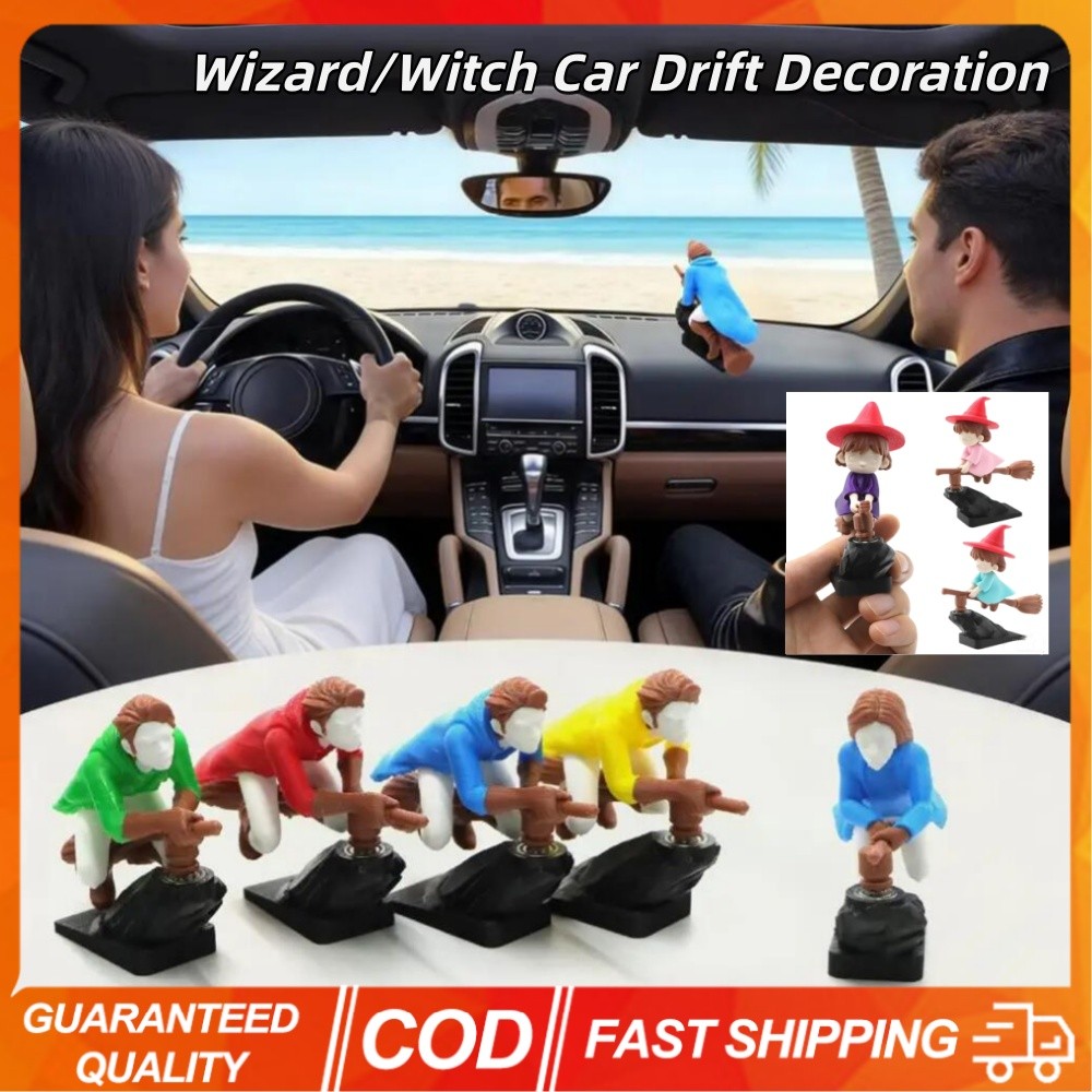 3PCS Mini Wizard/Witch รถ Drift Decor Dashboard เครื่องประดับ Broomstick Gravity-sensing Self-Adhesive DIY อุปกรณ์เสริมสําหรับรถยนต์ภายในส่วนบุคคลของขวัญตลก