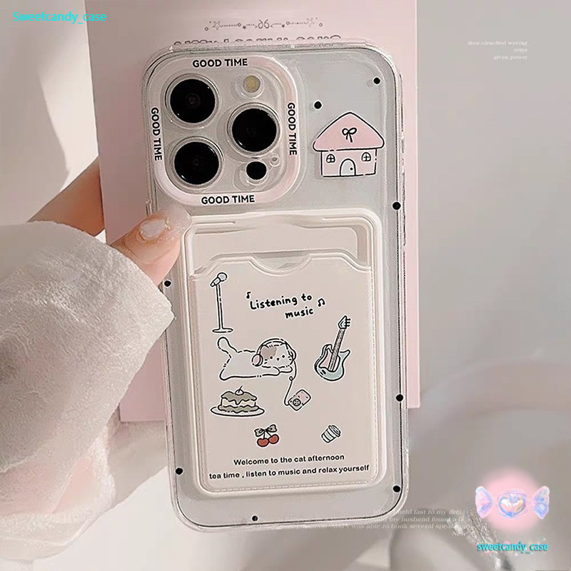 ของมาใหม่ เคสสำหรับไอโฟน11 น้องแมวน่ารัก เคสช่องใส่การ์ด สายข้อมือ For iPhone17 16 11 12 13PROMAX 14 15PLUS 7/8 SE2 XSXR