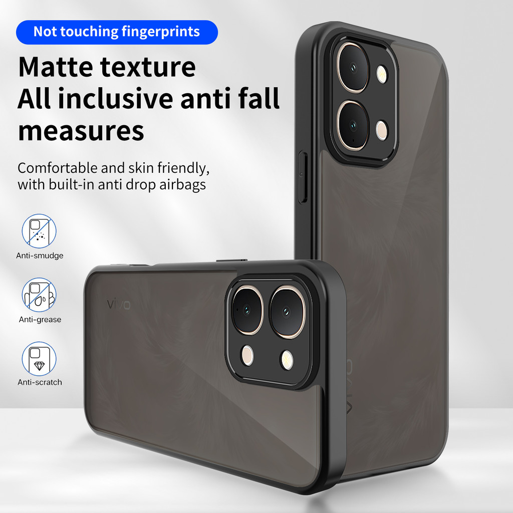 ปลอกสําหรับ Vivo Y31d Vivo31d เคสโทรศัพท์อะคริลิคสีดําด้านกันกระแทกป้องกันกันชนกรณีปกหลัง