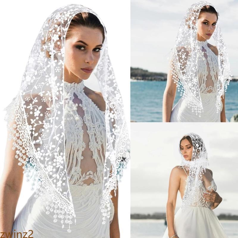 Zwinz2 Latin Veils ผ้าพันคอสําหรับคริสตจักร Attendance Mantilla Veils ลูกไม้หัวครอบคลุมดอกไม้ผ้าคลุม
