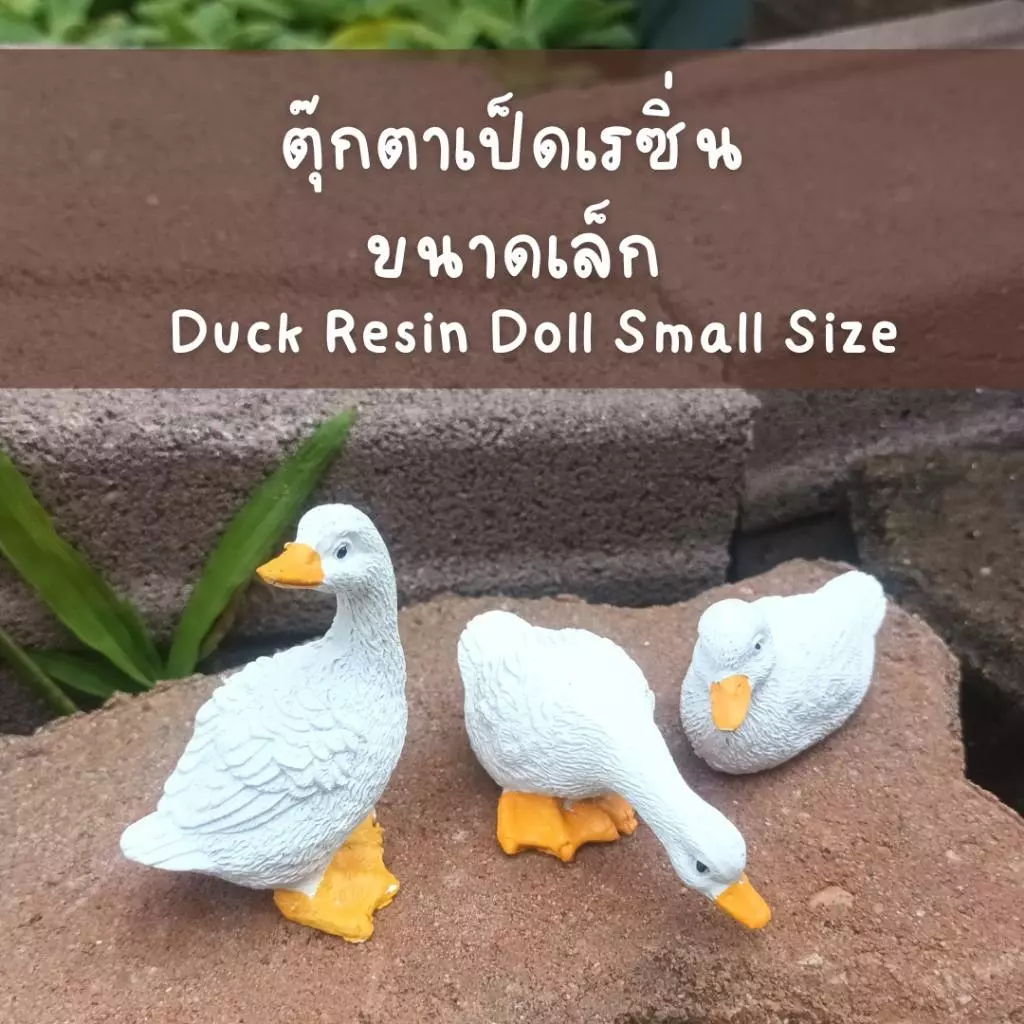 ตุ๊กตาเป็ดเรซิ่่นสีขาวน่ารัก3ชิ้น Cute white resin duck dolls, 3 pieces.