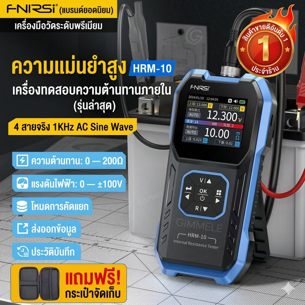 สินค้าขายดี! เครื่องทดสอบความต้านทานภายในแบตเตอรี่ลิเธียม FNIRSI HRM-10 สำหรับแบตเตอรี่ 18650
