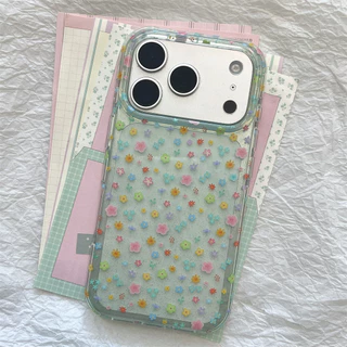 สําหรับ iphone Case 17 Pro Max 16 Pro Max 15 Pro Max เคสโทรศัพท์ลายดอกไม้สีเขียวโปร่งแสง