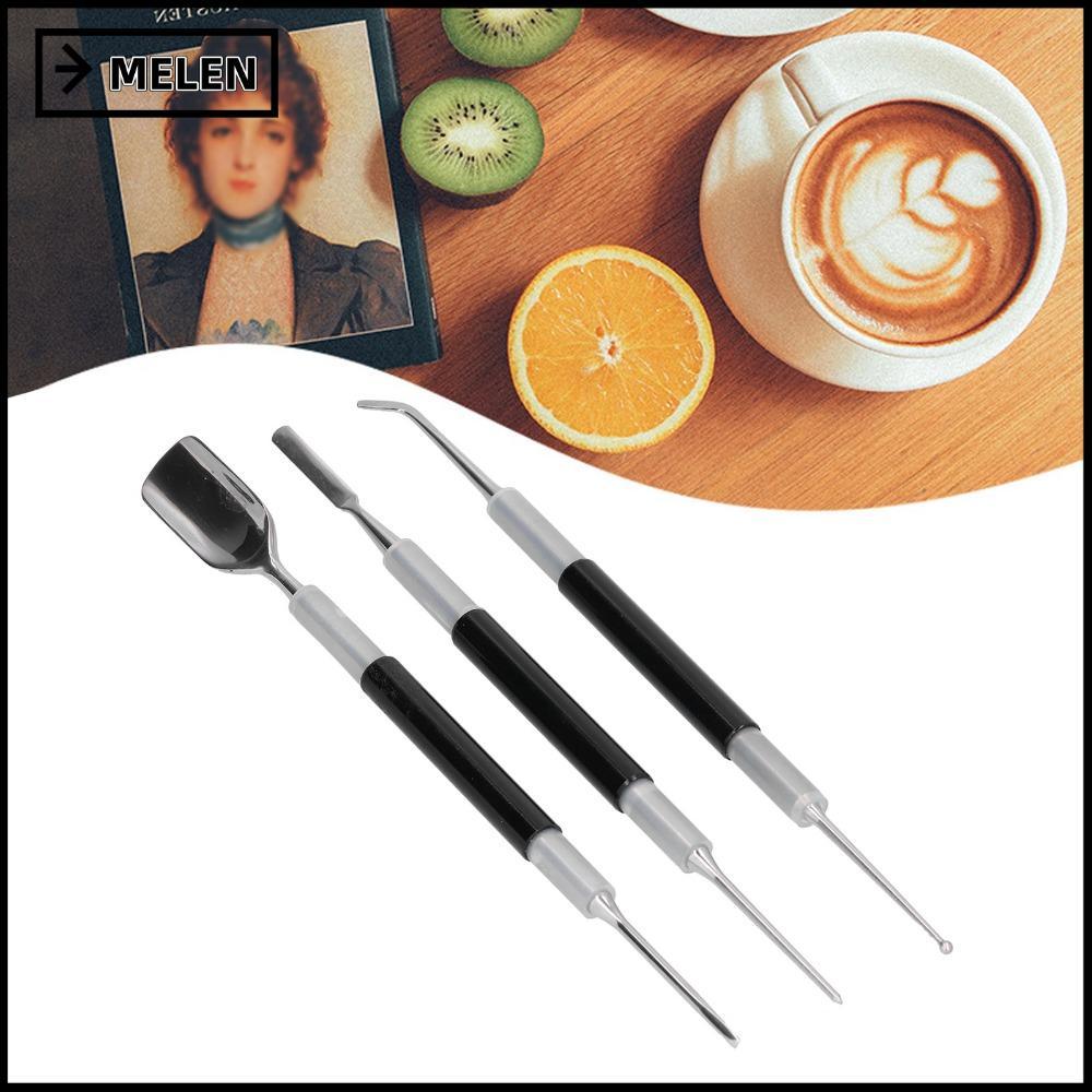 MELEN 3 ชิ้นชุด Latte Art เข็ม, ช้อน & Lance สีดํา Latte Art ปากกา, กาแฟอุปกรณ์ 3 ชิ้นชุดสแตนเลส Esp