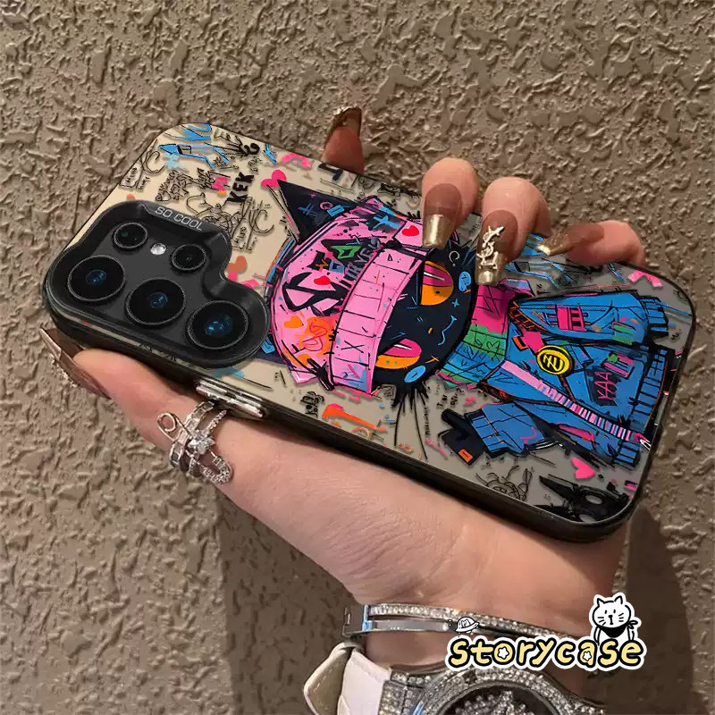 เหมาะสำหรับ OPPO Reno 5 6 7Z 8Z 12 12F 11 8T 10 10 Pro 4F 5F 13 13F 14 15 15F 12 13 14 15 Pro แมวจักรกลสไตล์ไซเบอร์พังก์