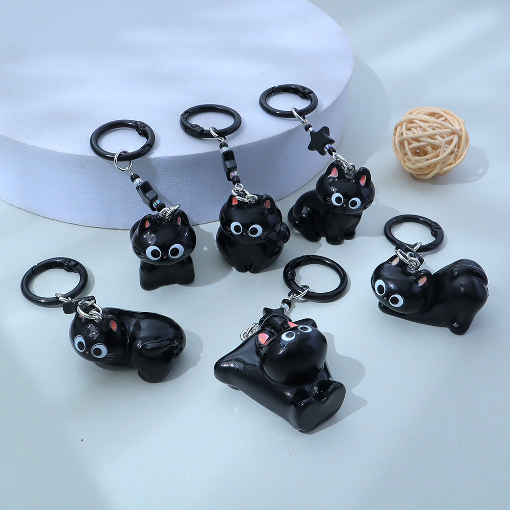 Kawaii Mini 3D พวงกุญแจแมว Black Star ลูกแมวพวงกุญแจรถ Charm หูฟังตกแต่งของขวัญ