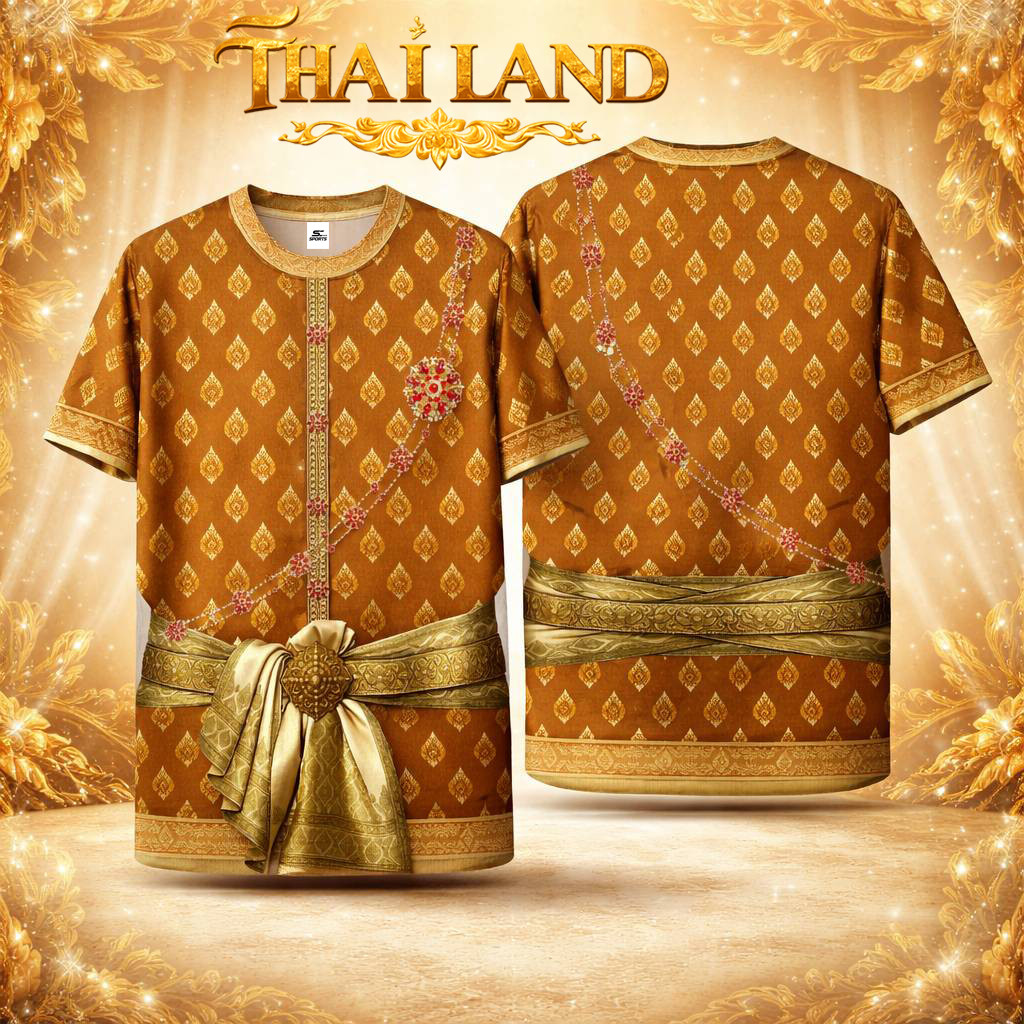 เสื้อยืด " ชุดไทยชายส้ม - เท่แบบไทยๆ ใส่สบายแบบสากล ลายชัด จัดเต็ม