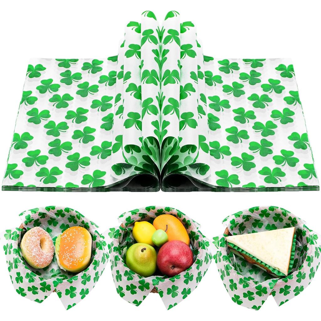 150 แผ่น Shamrock Deli กระดาษ, 9.8 x 8.3in St.Patricks Day Clover จาระบีทนอาหารจาระบีกระดาษ Liners G