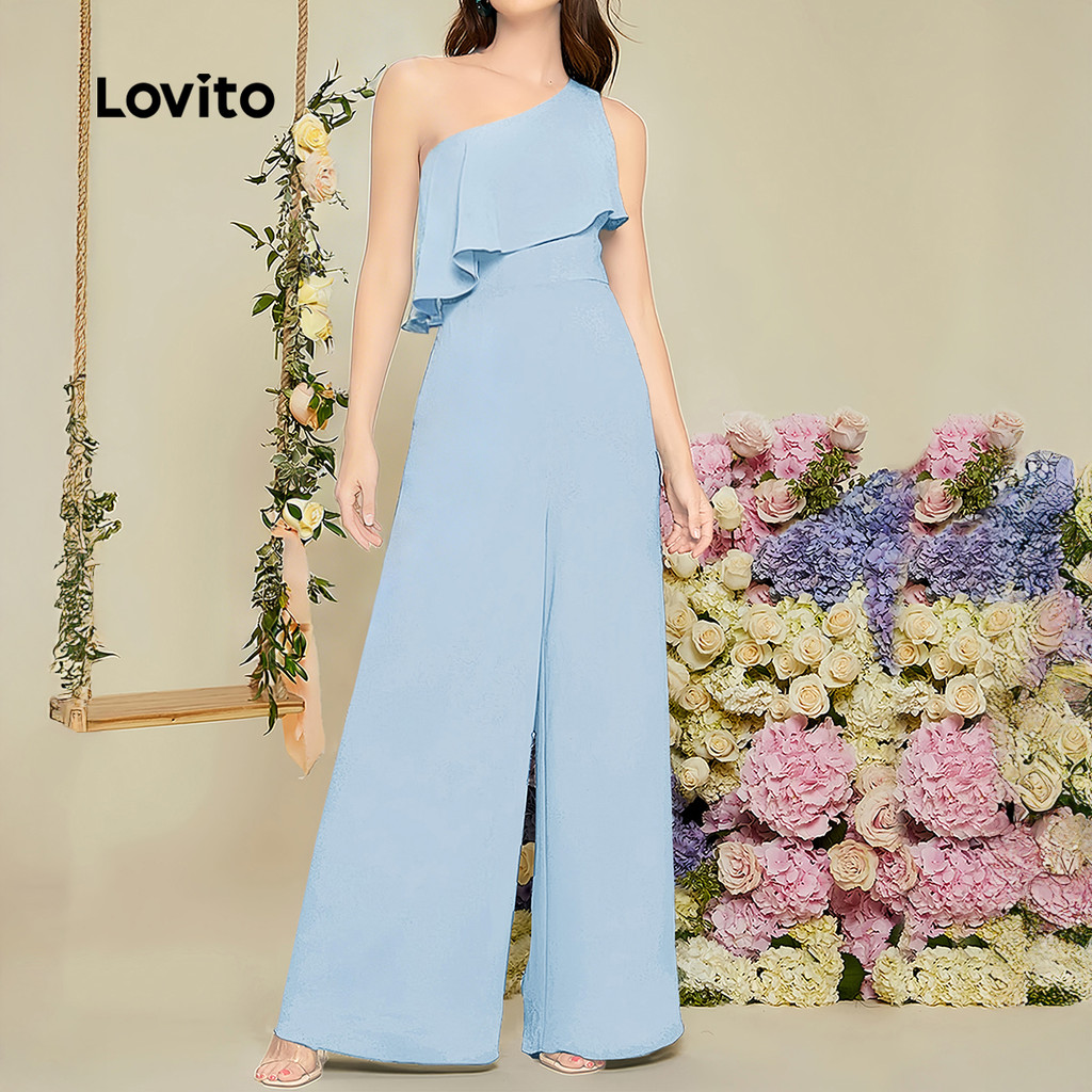 Lovito  จั๊มสูทจัมพ์สูทซิปอสมมาตรหรูหราสําหรับการเดินทางฤดูใบไม้ผลิ/ฤดูร้อน สีฟ้าอ่อนสําหรับผู้หญิง L177ED046 ราคา ถูกที่สุด ดีลบีเคเค แกลเลอรีภาพที่ 2