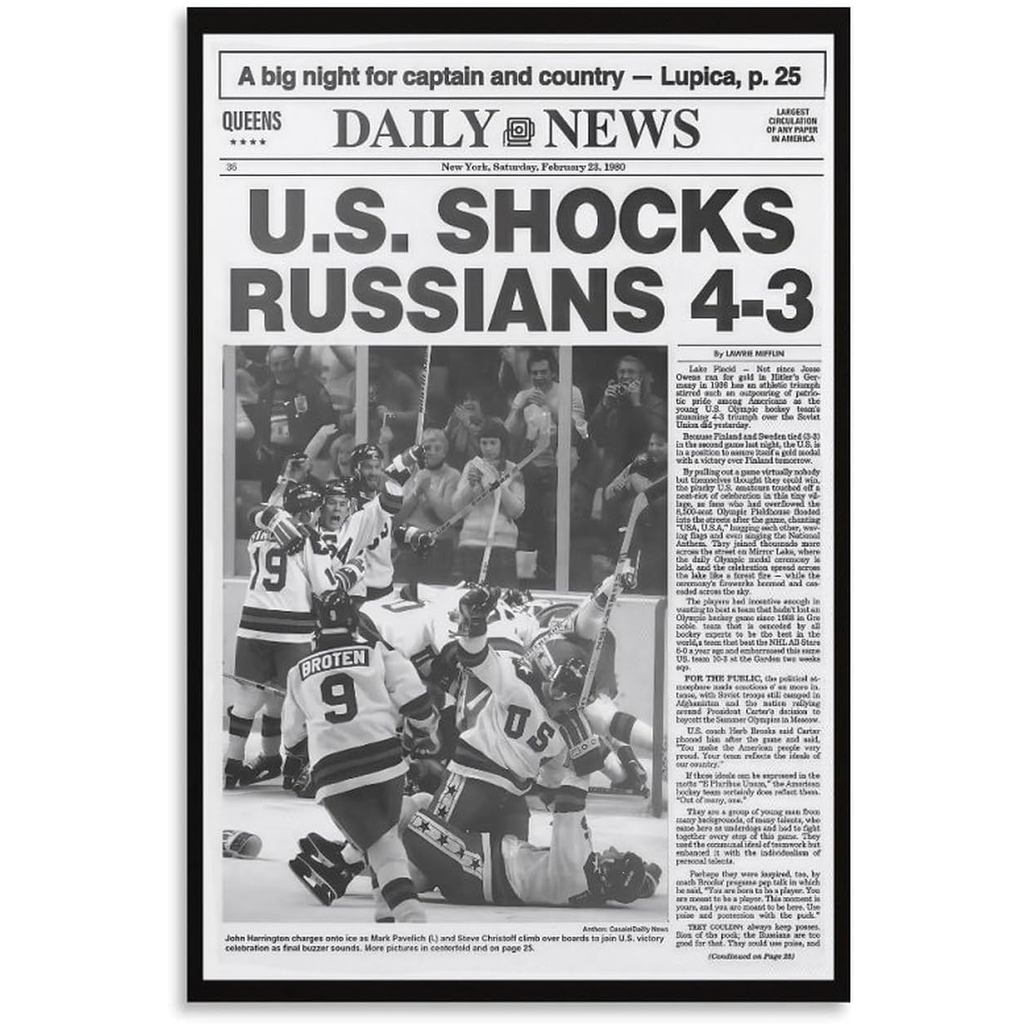 FOLIUMK 1980 OLYMPIC HOCKEY MIRACLE ON ICE OLYMPIC โปสเตอร์ทําหน้าหนังสือพิมพ์และสร้างมิราเคิลบน Ice