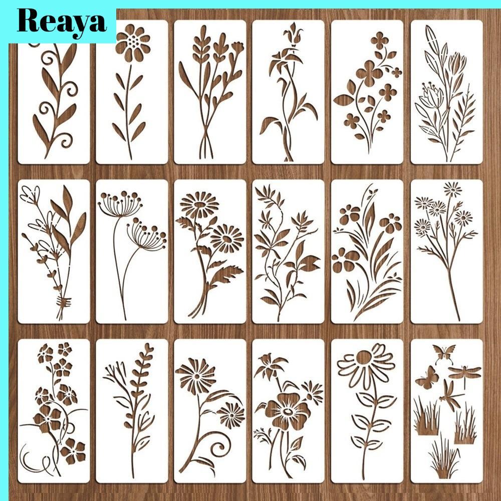REAYA ชุดลายฉลุพลาสติก ดีไซน์ผีเสื้อและดอกไม้ ลายฉลุ DIY ขนาดใหญ่ ลายใบไม้และดอกไม้ สําหรับวาดภาพ Scrapbooking