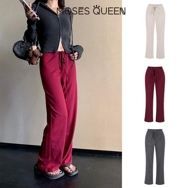 < MOSESQUEEN > กางเกงขากว้าง ดีไซน์ขี้เกียจ สวมใส่สบายสำหรับทุกวันและอยู่บ้าน #63188