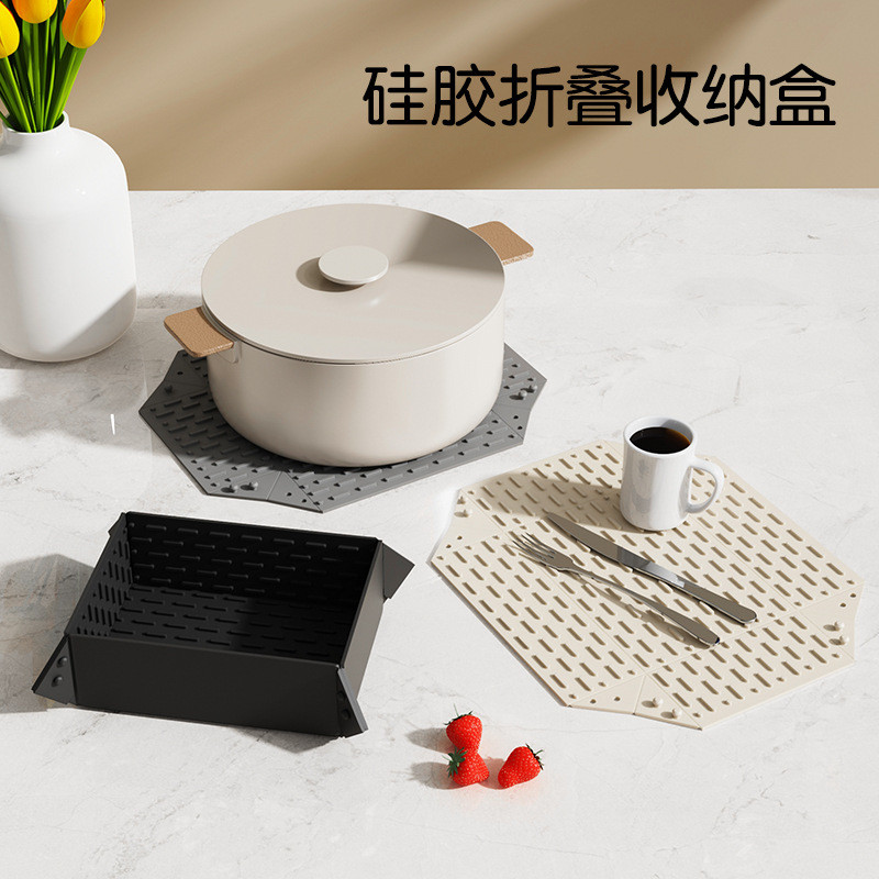 กล่องเก็บซิลิโคนพับได้ Placemat Anti-Scalding แผ่นฉนวนกันความร้อนจานแห้ง Pad ชา Coaster ในครัวเรือน