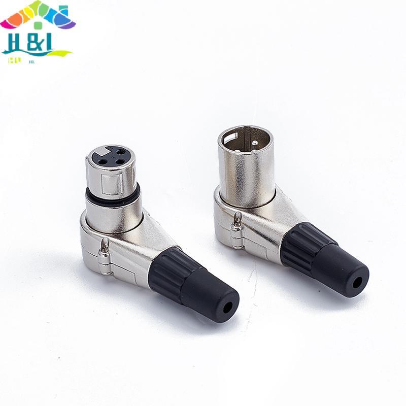 H&L 3Pin มุมขวา XLR Connector ชายหญิง Micphone Plug Audio Cable Connector {th}