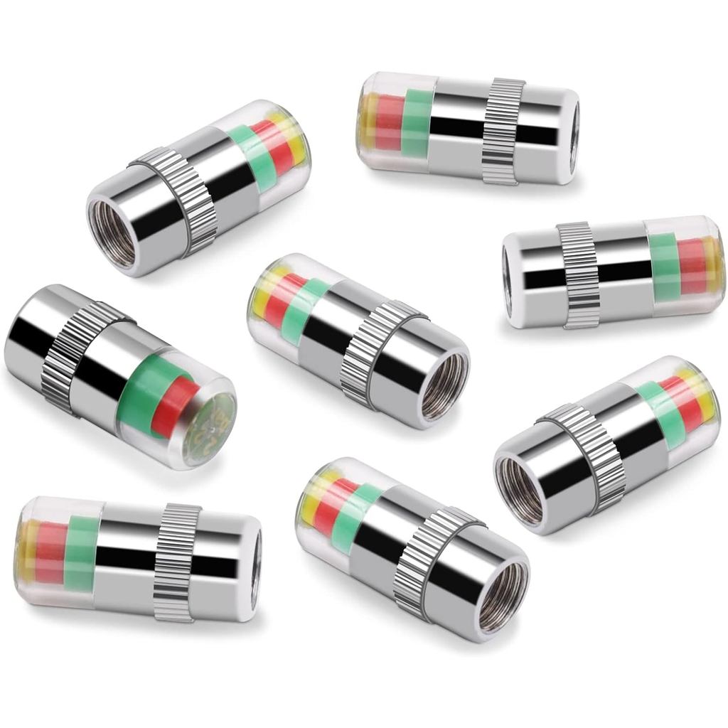 WNCGC 8 ชิ้น 2.2Bar 32PSI เครื่องวัดความดันลมยางรถยนต์วาล์ว Stem Caps เซนเซอร์ตัวบ่งชี้ 3 สี Eye Ale