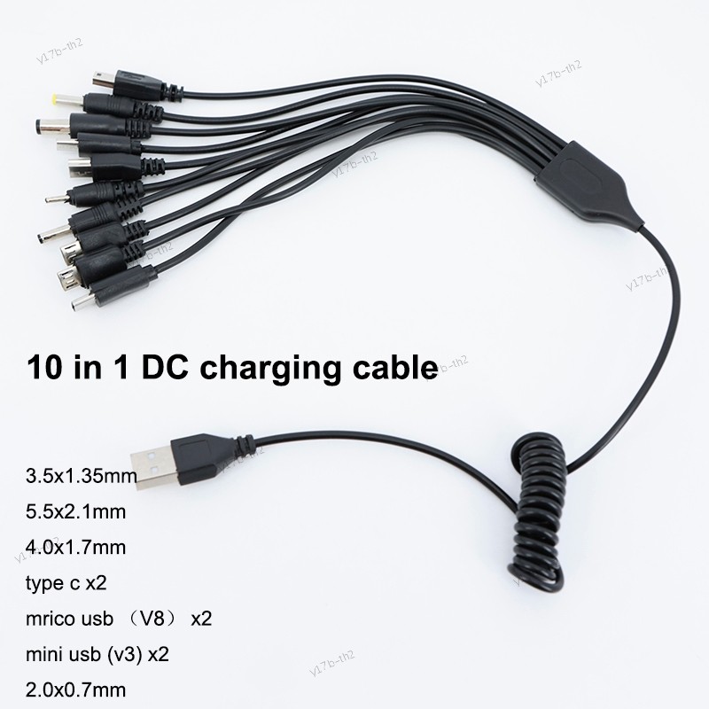 Universal 10 in 1 DC Micro USB ชายโทรศัพท์มือถือฤดูใบไม้ผลิ 10pin Charger อะแดปเตอร์ปลั๊กสายชาร์จสายไฟสําหรับโทรศัพท์ของเล่น 17TH2