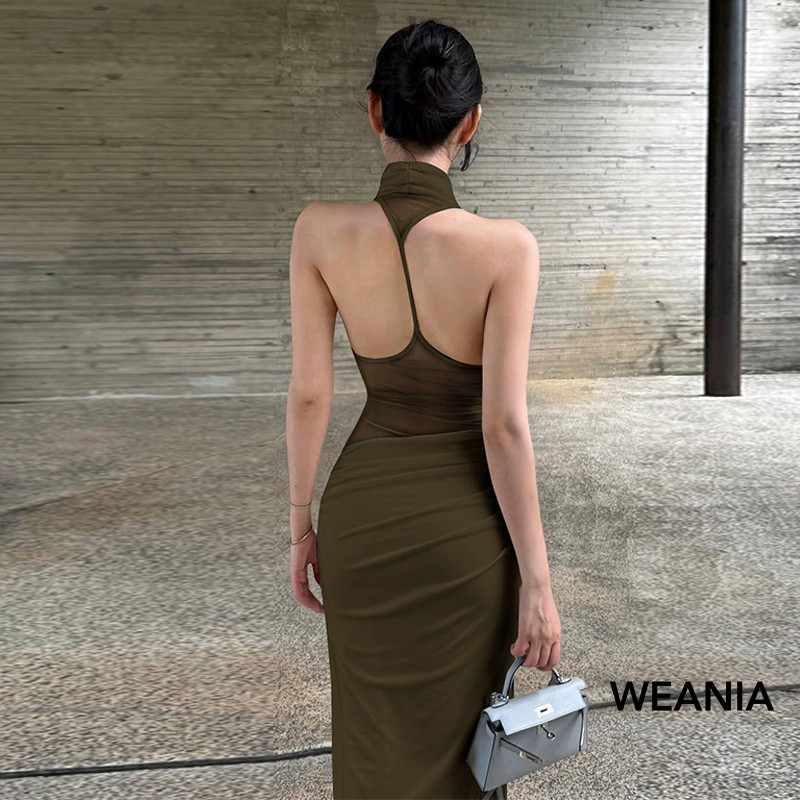 WEANIA แฟชั่นฤดูหนาว สไตล์แซ็กซี่ ไม่มีกระดุมหลัง สายเดี่ยว คอเสื้อลายปัก