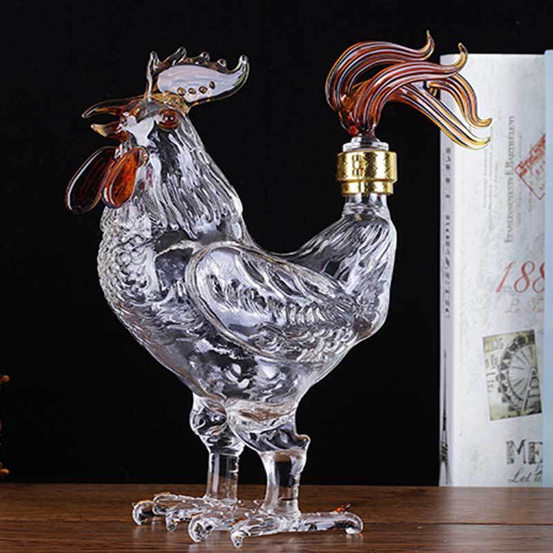 Glass wine bottle, sealed liquor bottle Household glass zodiac rooster liquor bottle Empty glass win